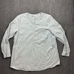 J. Jill Women’s Button Up Tunic Long Sleeve Blue White Striped Cotton Large